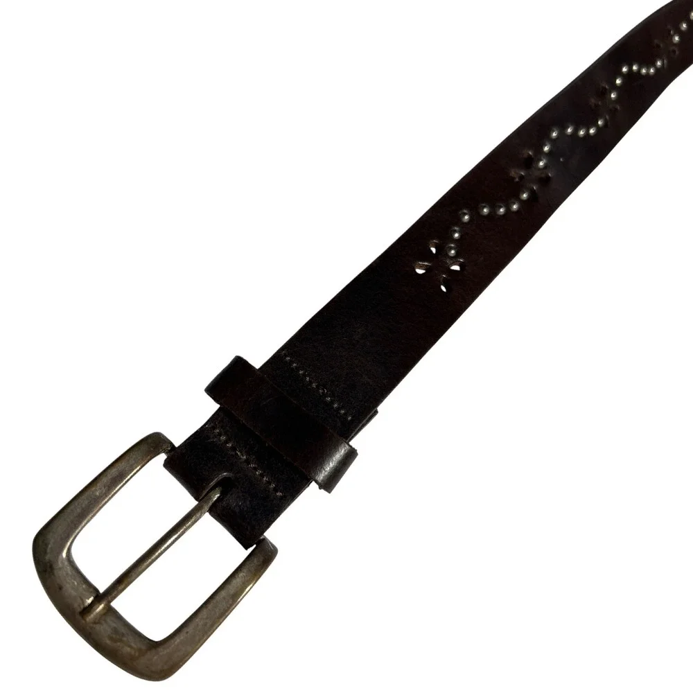 Hipwear Floral Perforated Italian Leather Studded Belt Brown L (31-35) Western